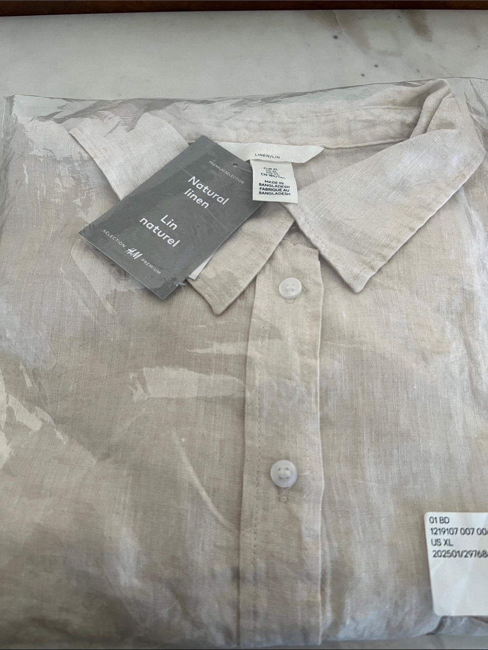 H&M Women’s Natural Linen Button-Down Shirt - Light Beige XL NWT